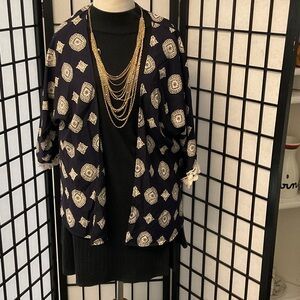 Navy Patterned Kimono Cardigan